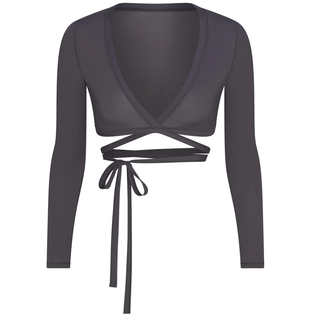 Nike x SKIMS Weightless Layers Wrap Top XXS Lead Semi Sheer Cropped NWT